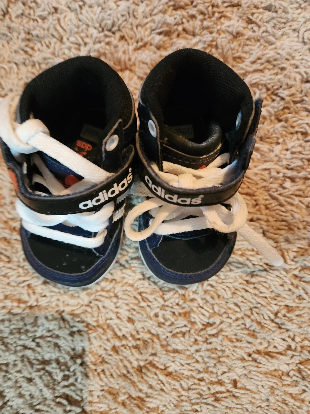 adidas Kids Black and White High-Top Sneakers with Orange Accent
